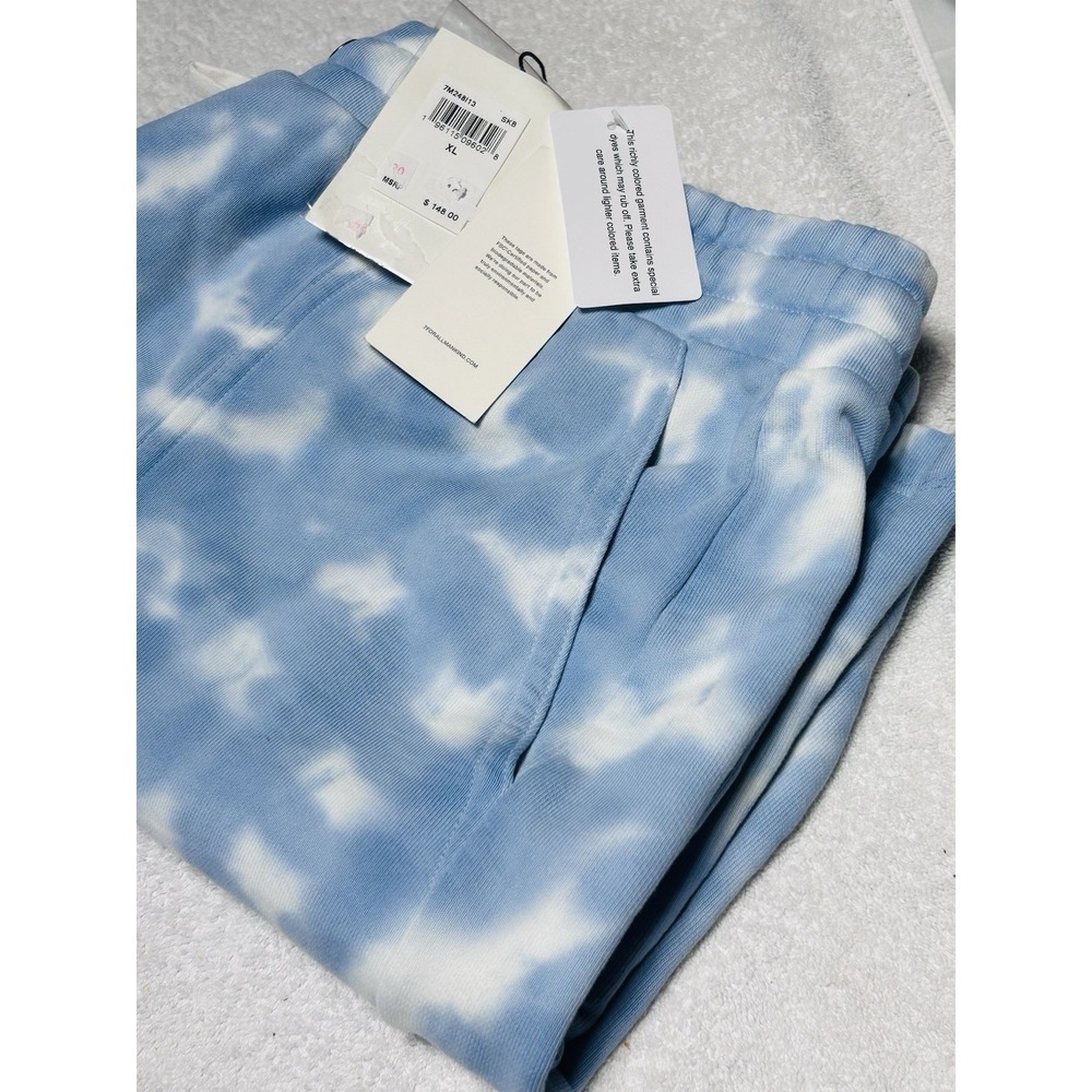 7 For All Mankind Men's XL Cloud Tie-Dye Cotton Sweat Shorts Blue & White NWT